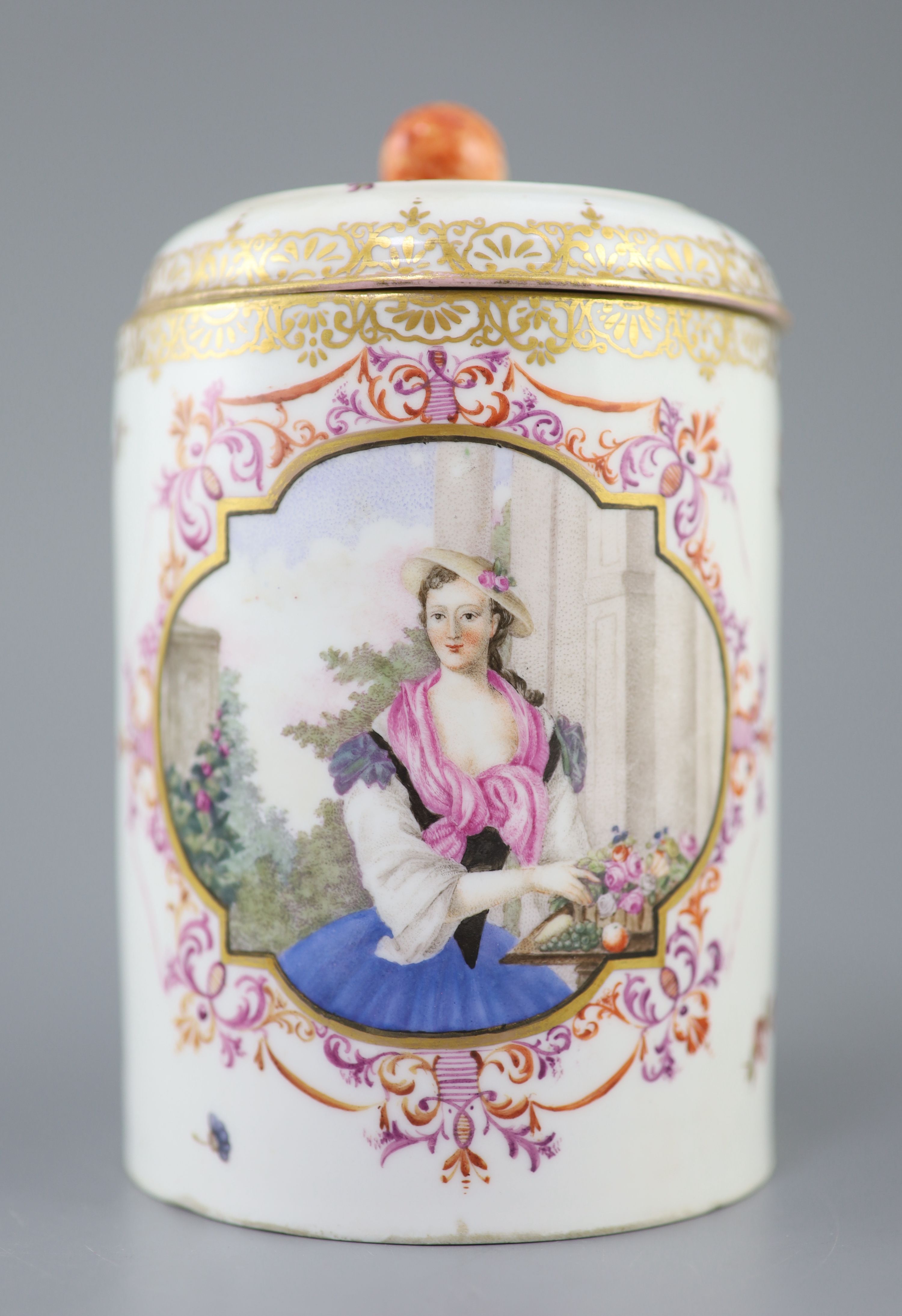 A Meissen cylindrical tankard and cover, late 19th century, 16cm high